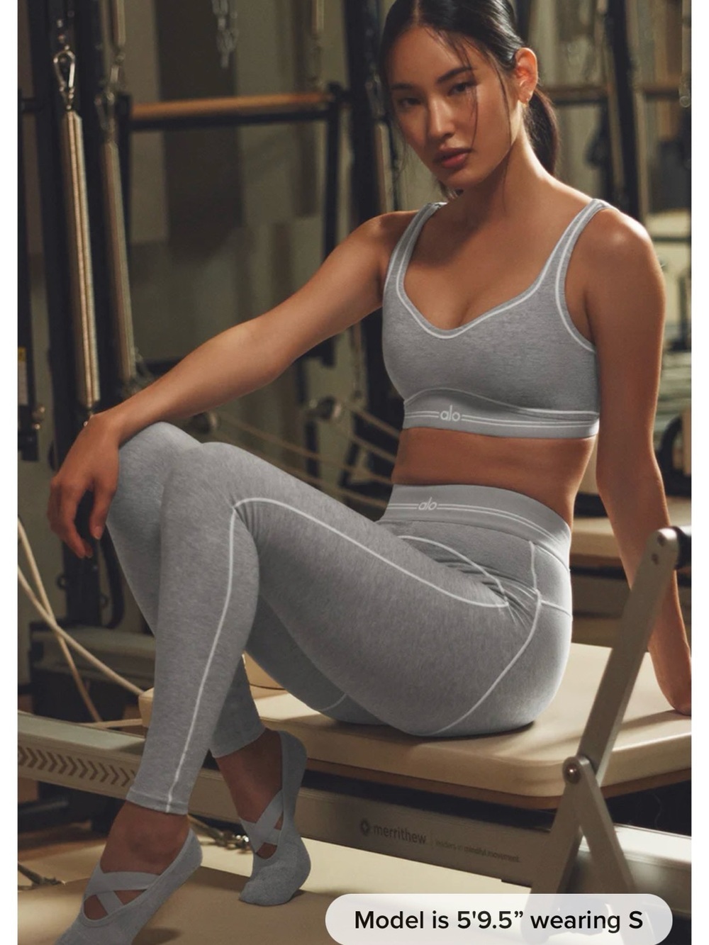 ALO Yoga Grey High-Rise Active leggings with Matching Sports Bra Set